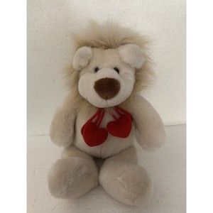 Gund Heads and Tales Lion with Valentine Hearts Tie and Fluffy Mane VINTAGE